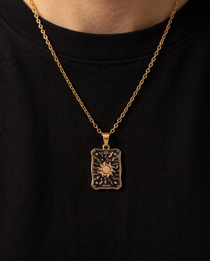 Gold "The Sun" Tarot Card Pendant Necklace