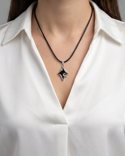 Celestial Black Starburst Moon Pendant Necklace