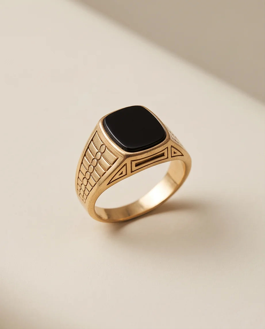 Onyx-Style Cushion Cabochon Geometric Block Gold Ring