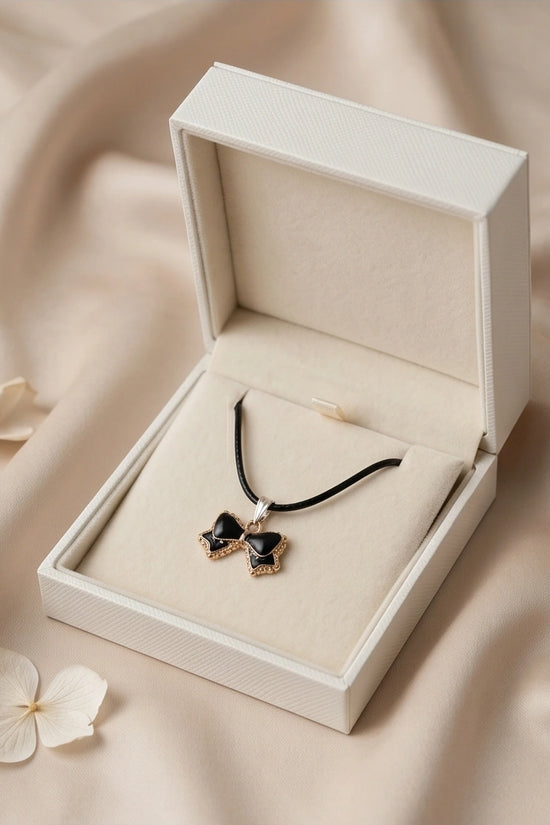 Gold and Black Ribbon Bow Necklace