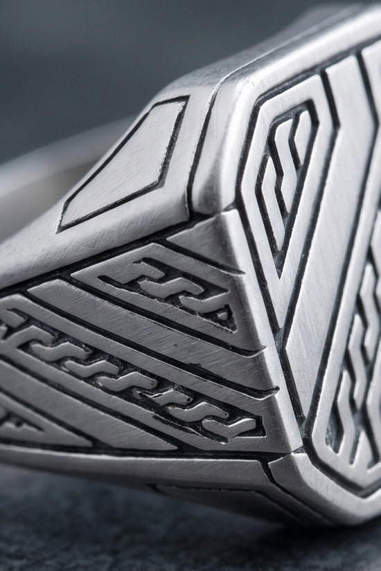 Sterling Silver Cyberpunk Geometric Signet Ring
