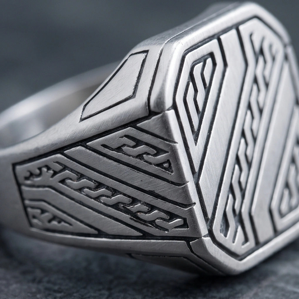Sterling Silver Cyberpunk Geometric Signet Ring