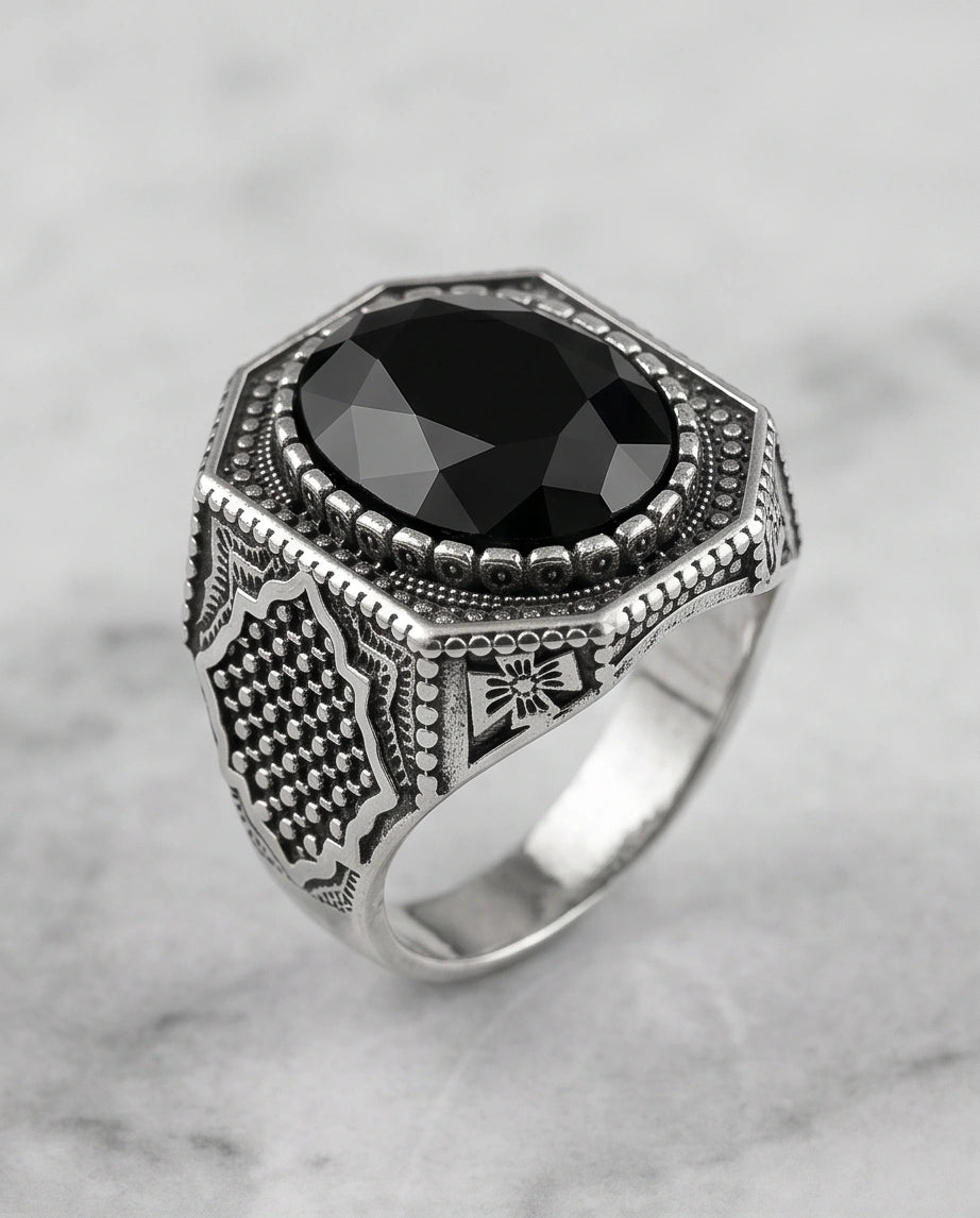 Vintage Ottoman Black Onyx Statement Ring