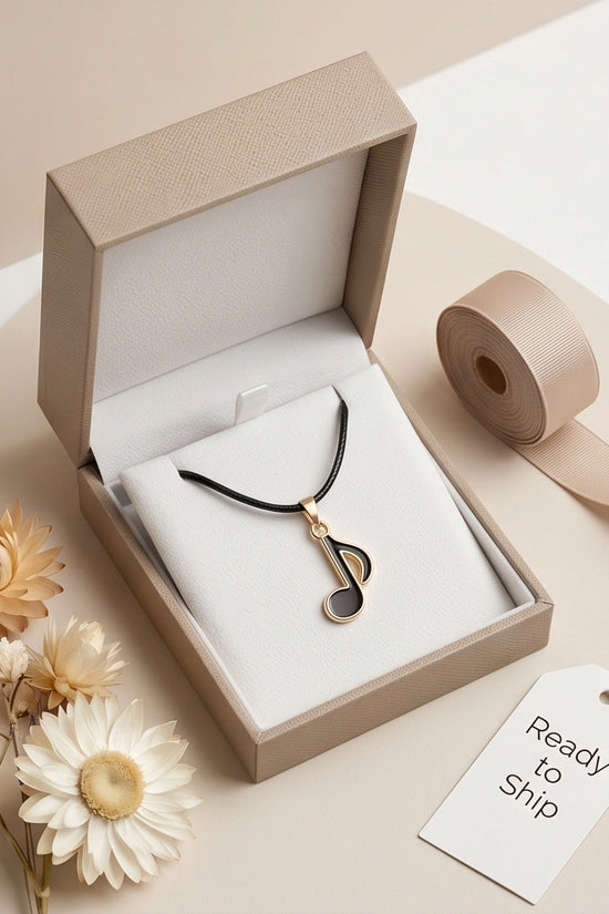 Gold and Black Eighth Note Necklace