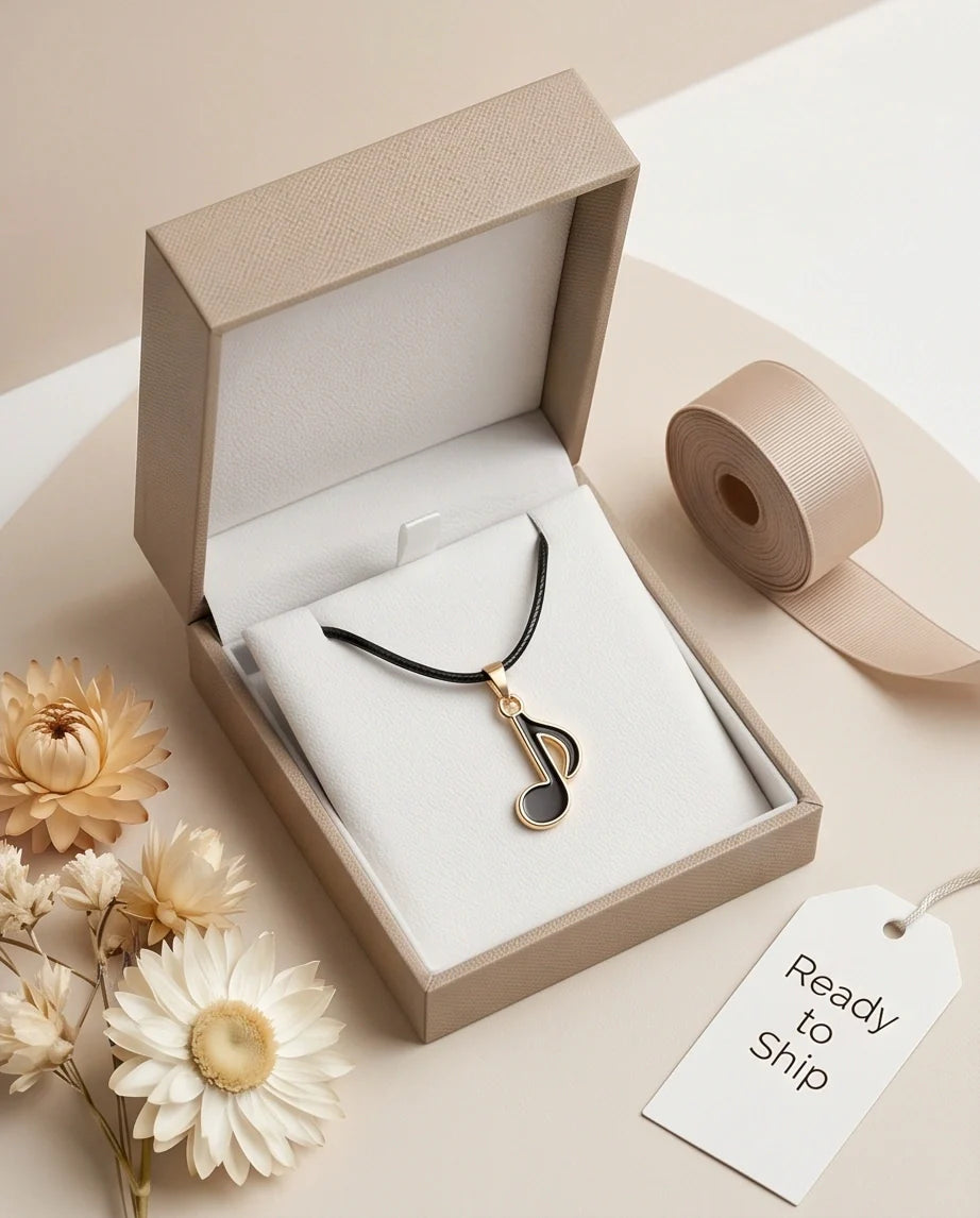 Gold and Black Eighth Note Necklace