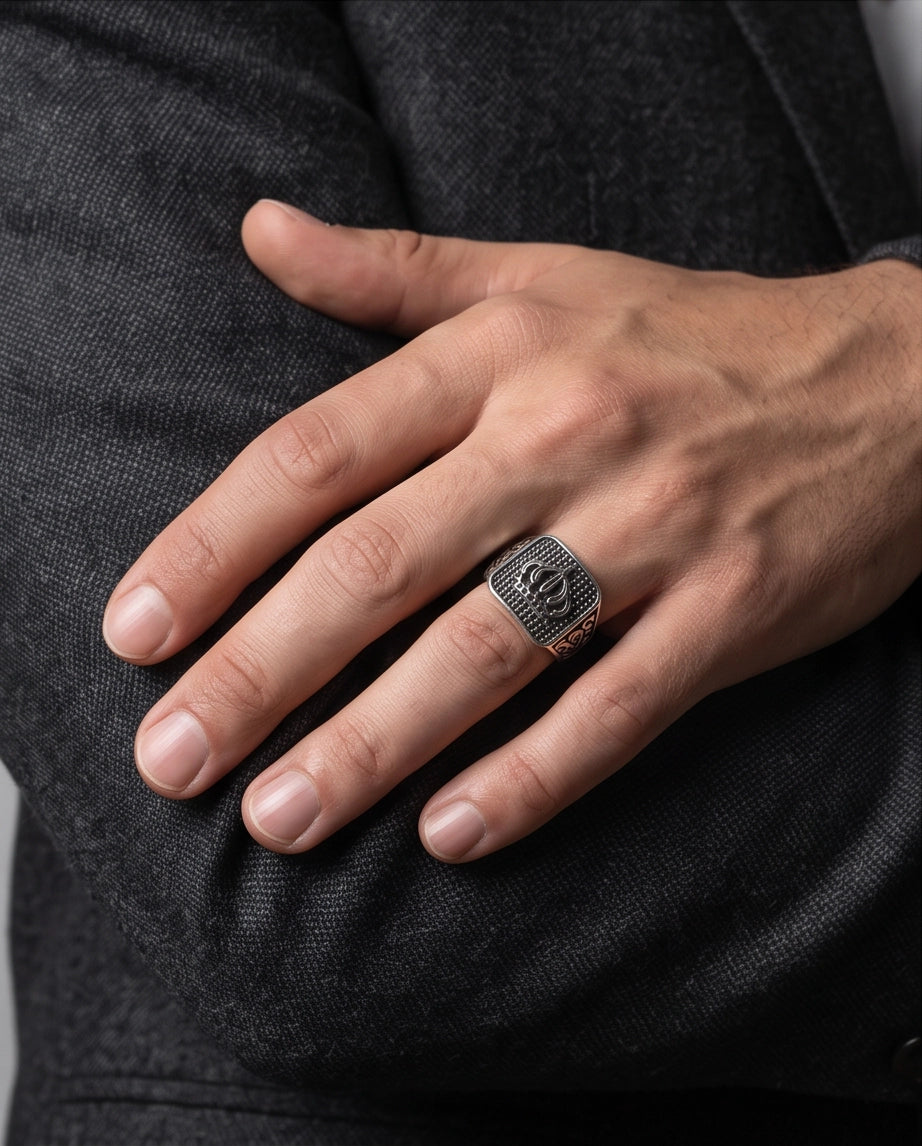 Royal Crest Cushion Signet Ring