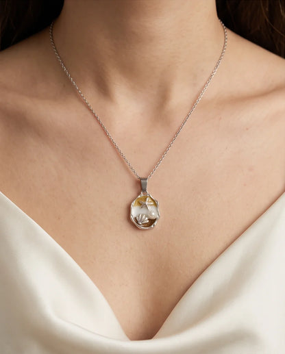 Silver Gold Seashell Starfish Pearl Enamel Medallion Chain Necklace