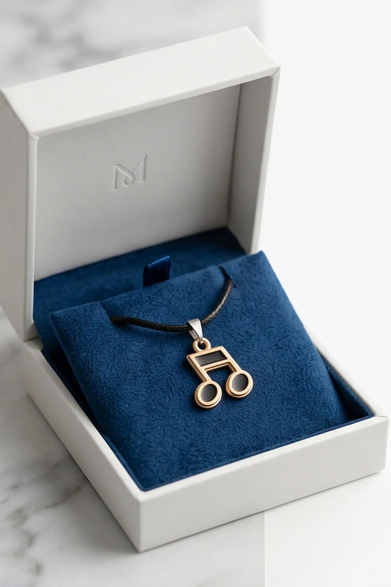 Gold and Black Beamed Eighth Notes Necklace