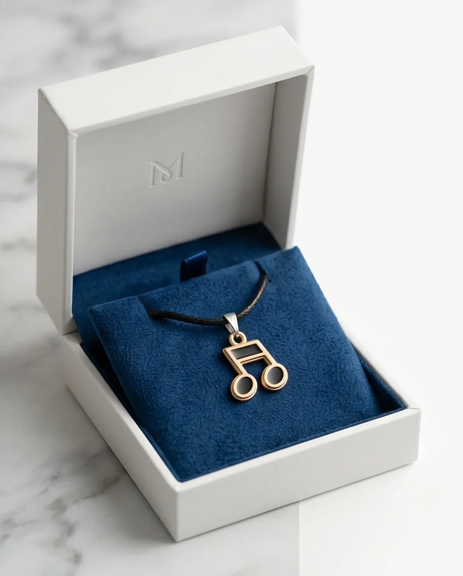 Gold and Black Beamed Eighth Notes Necklace