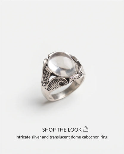 Lunar Cabochon Textured Signet Ring