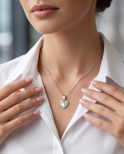 Silver Clear Crystal Heart Pavé Pendant Necklace