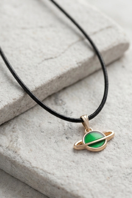 Gold and Green Saturn Planet Necklace