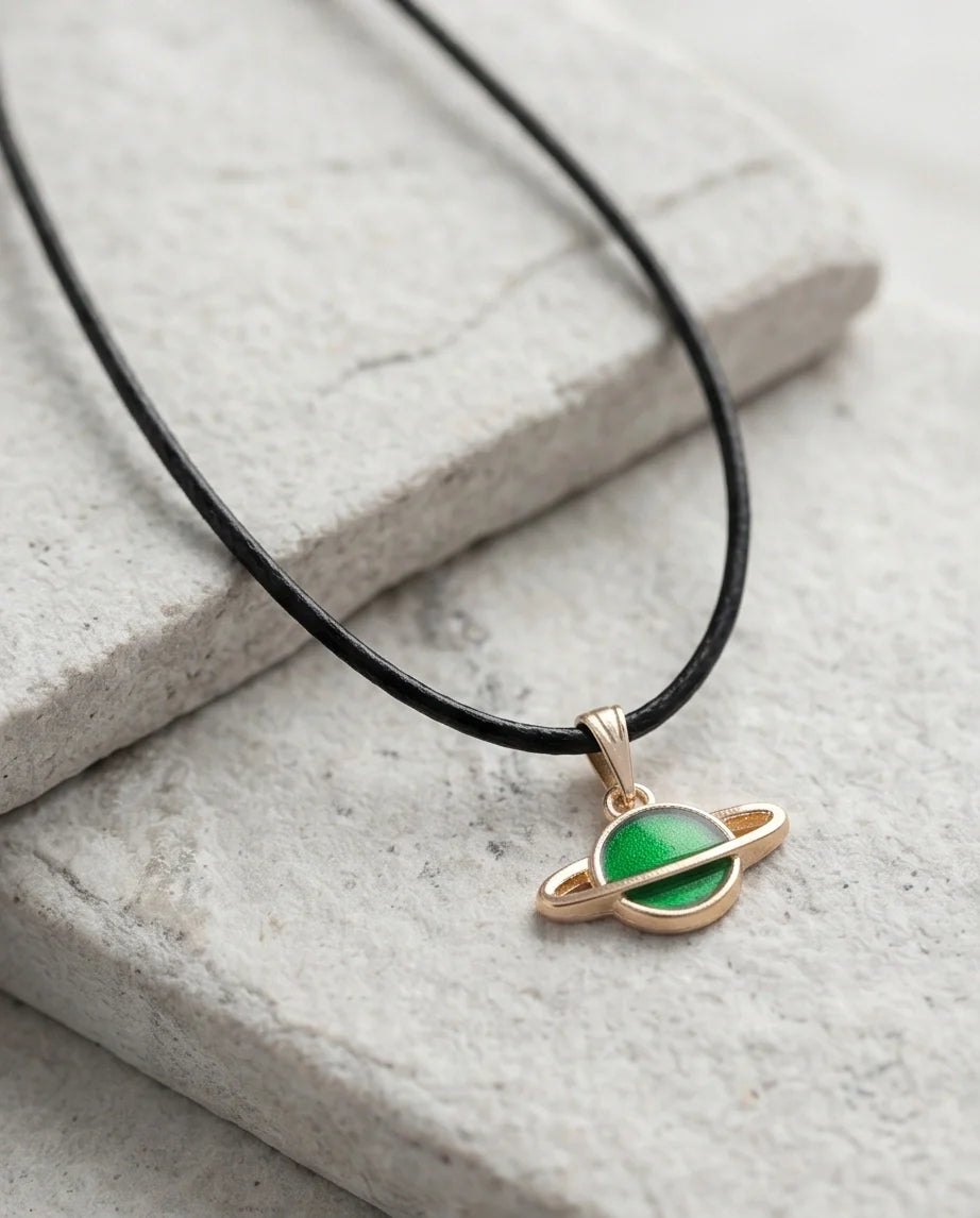 Gold and Green Saturn Planet Necklace