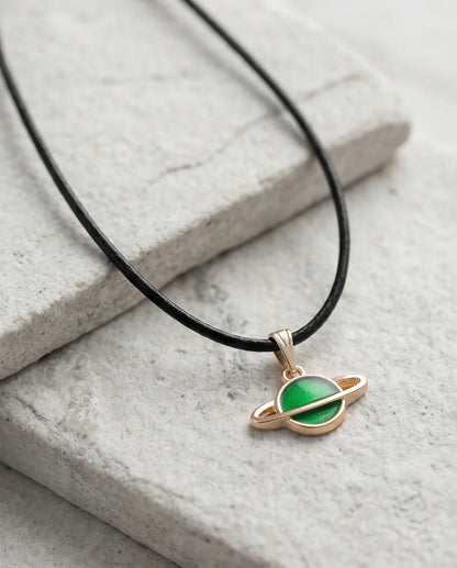 Gold and Green Saturn Planet Necklace
