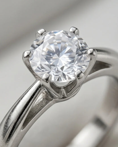 Sterling Silver Round-Cut Moissanite Solitaire Ring