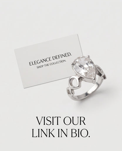 Clear Gemstone Prong-Set Teardrop Loop Silver Ring