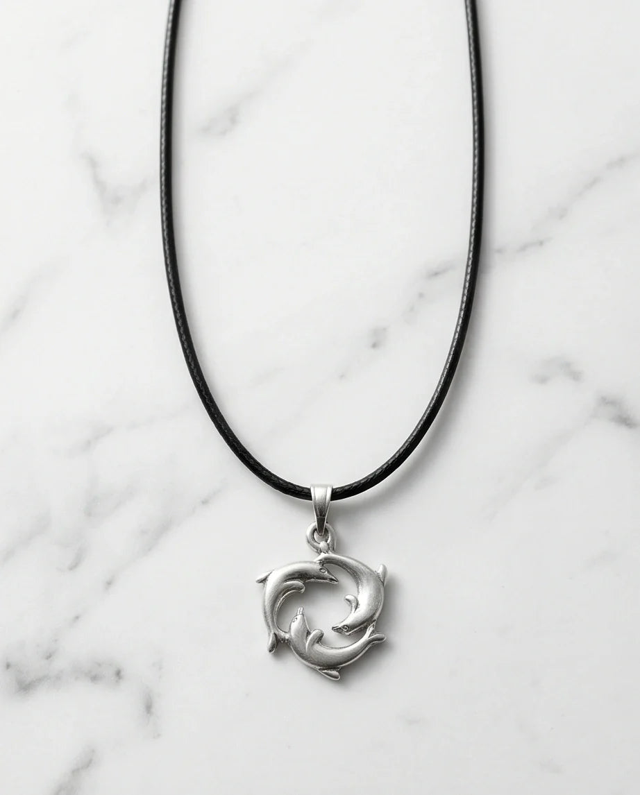 Silver Dolphin Circle Necklace