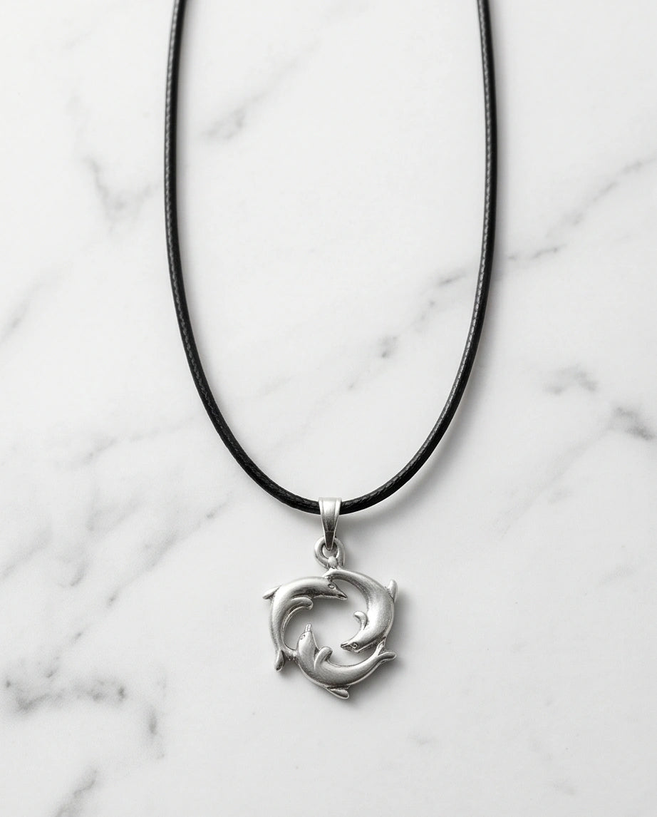 Silver Dolphin Circle Necklace