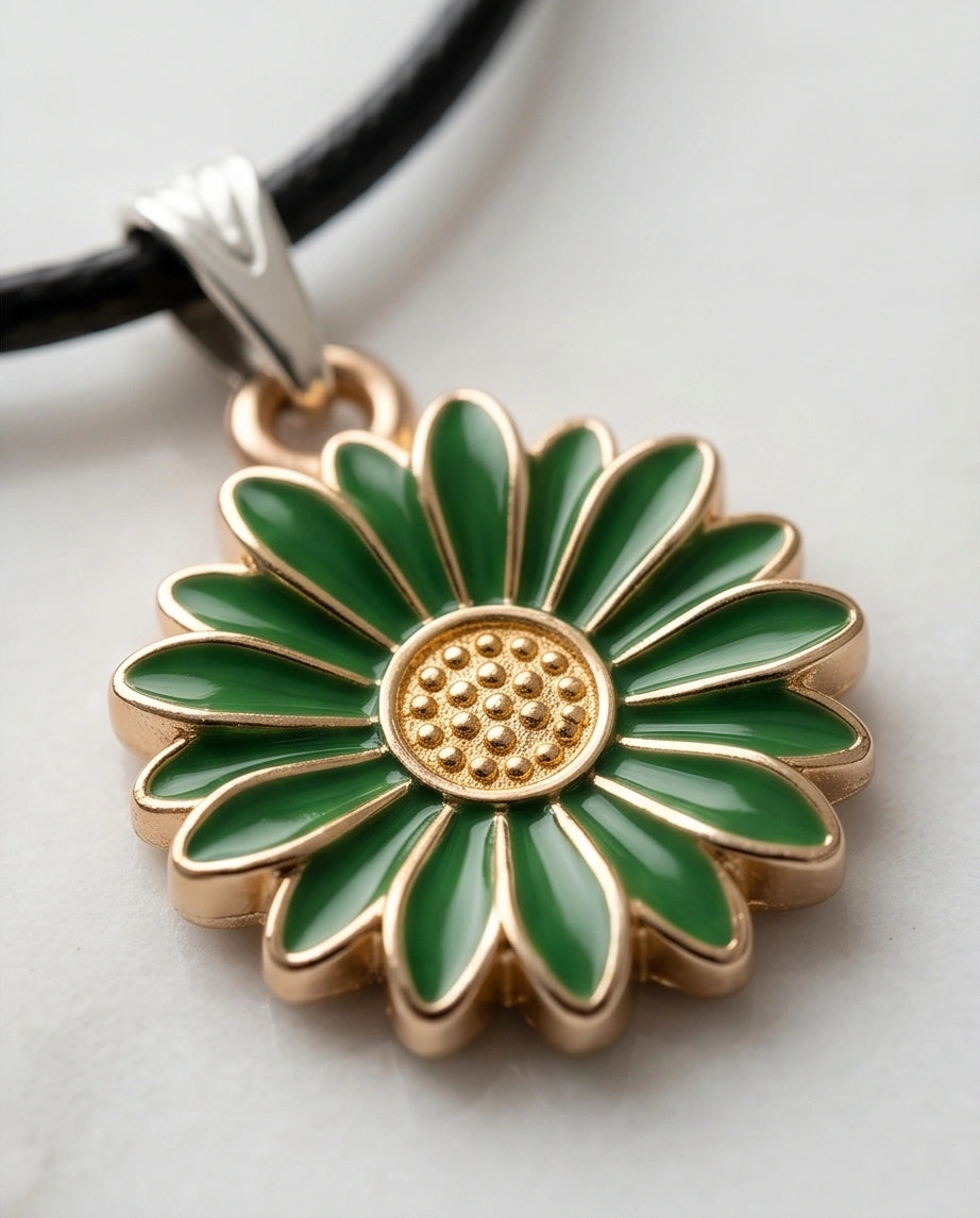 Gold and Green Daisy Pendant Necklace