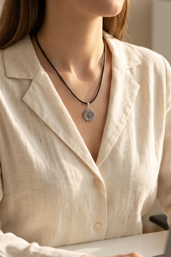 Silver Sunflower Pendant Necklace