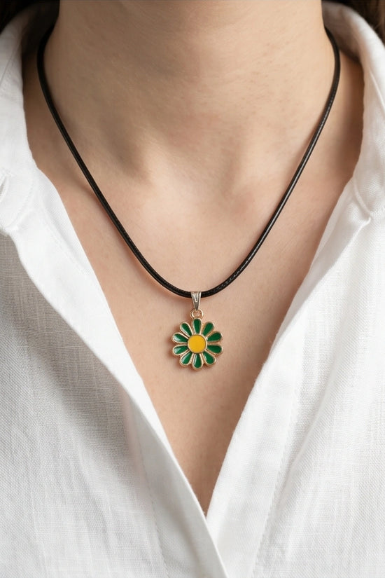 Gold and Green Sunflower Pendant Necklace