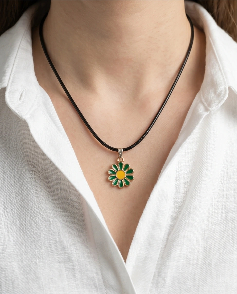 Gold and Green Sunflower Pendant Necklace
