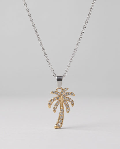 Gold Crystal Pavé Palm Tree Pendant Necklace