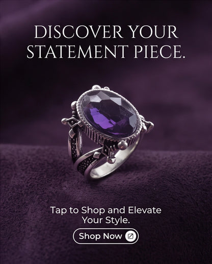 Amethyst Gemstone Fluted Bezel Sword-Cross Silver Ring