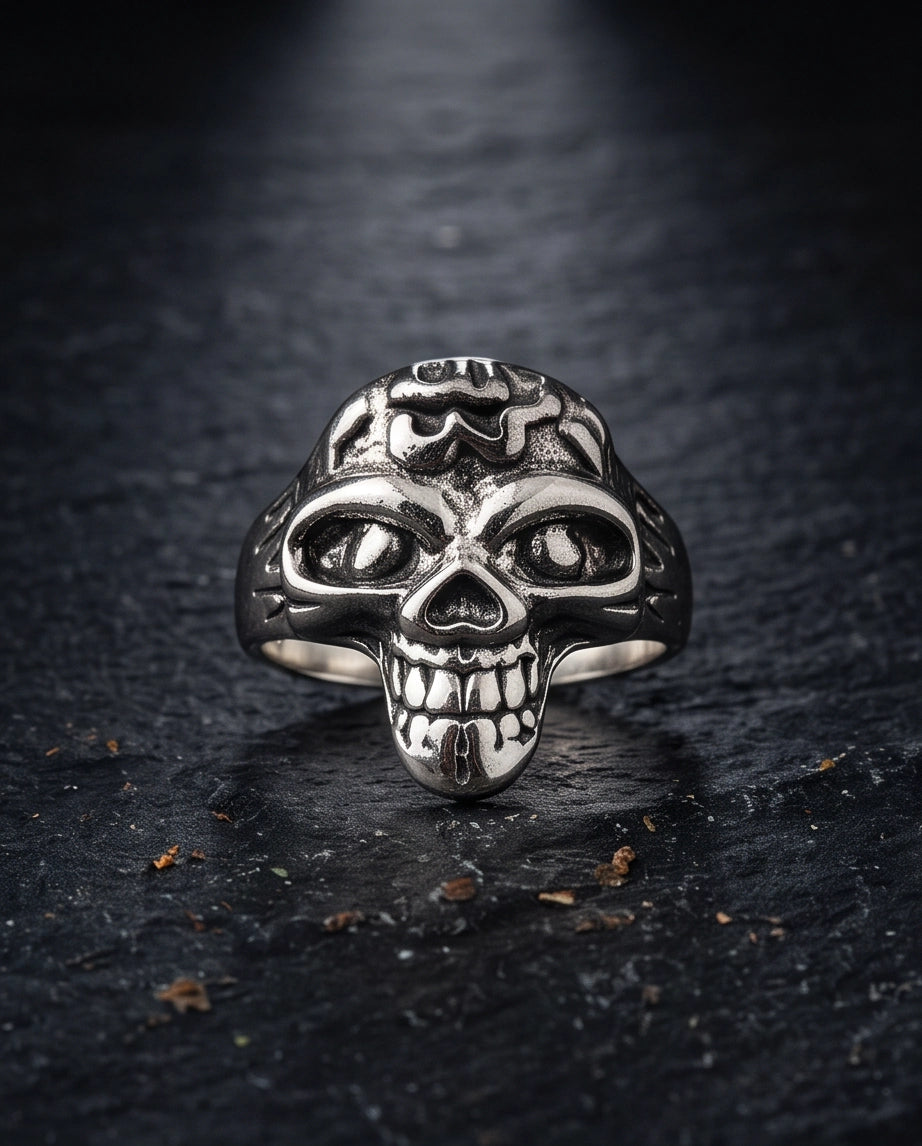 Carved Eyeball Skull Signet Ring