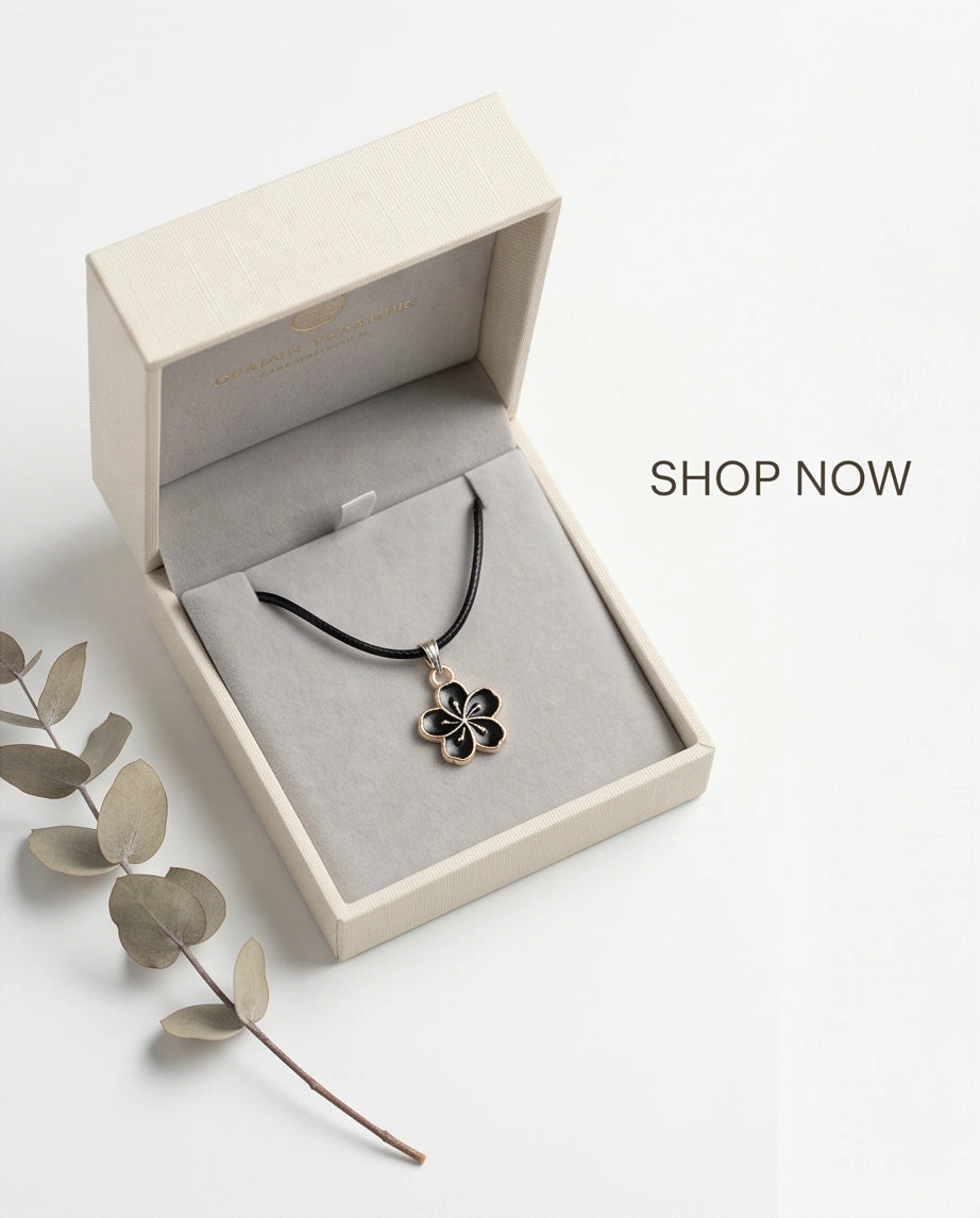 Gold and Black Cherry Blossom Necklace