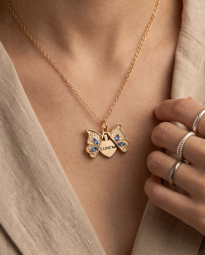 Gold Butterfly Secret Heart Pendant Necklace