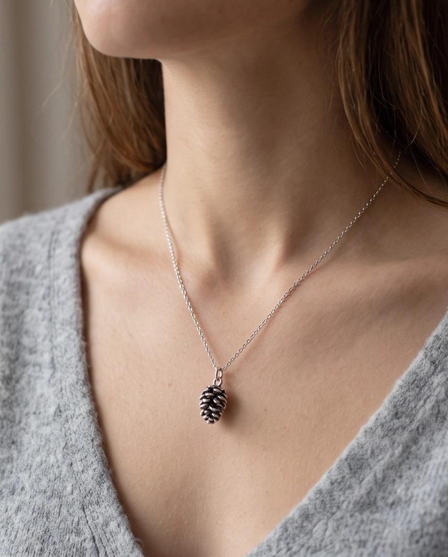 Antique Silver Pinecone Pendant Chain Necklace