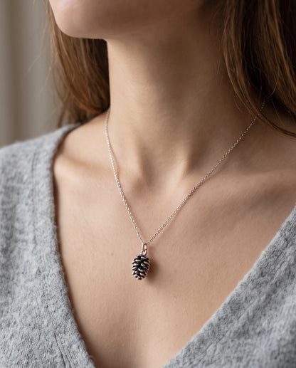 Antique Silver Pinecone Pendant Chain Necklace