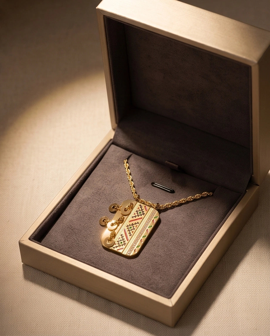 Gold Amazigh Pattern Tag Necklace
