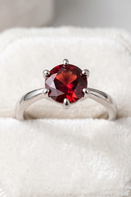 Sterling Silver Classic Round-Cut Crimson Ruby Solitaire Ring