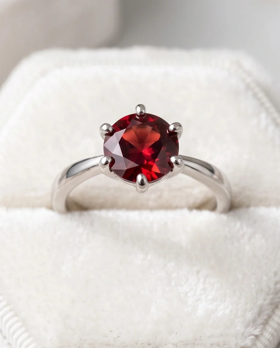 Sterling Silver Classic Round-Cut Crimson Ruby Solitaire Ring