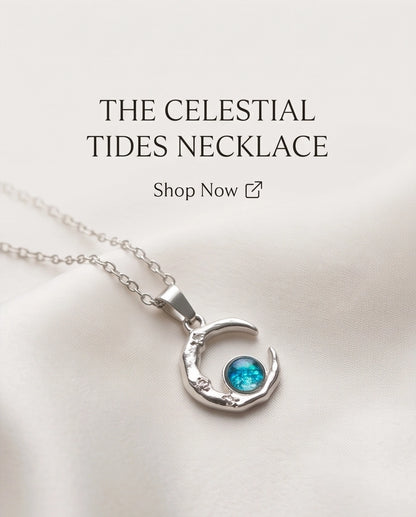 Silver Hammered Crescent Moon Blue Opal Orb Pendant Necklace