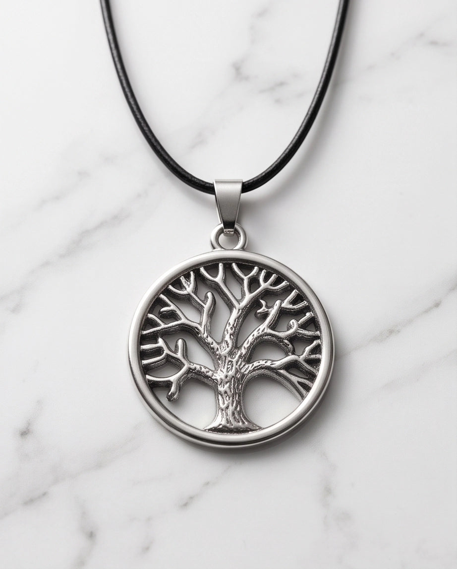 Silver Tree of Life Medallion Cord Necklace