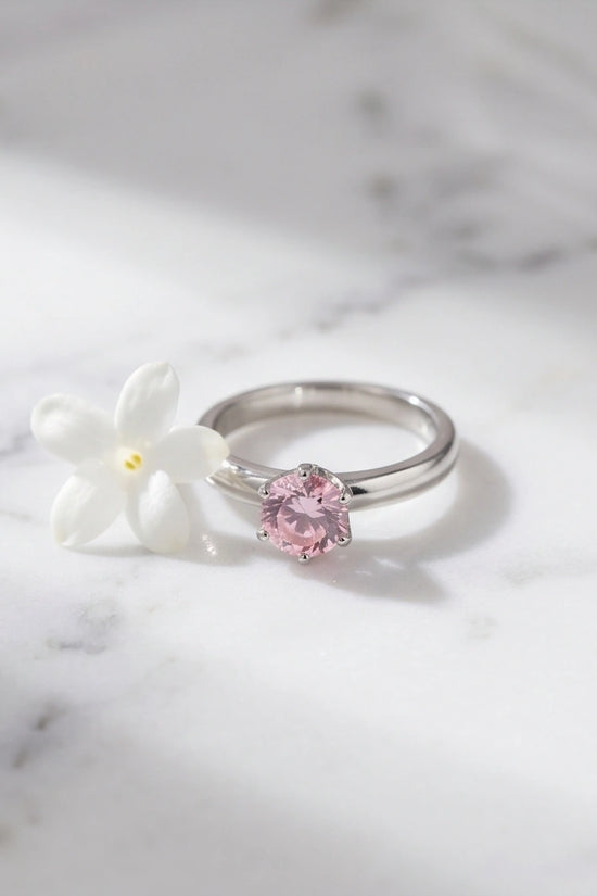 Sterling Silver Classic Round-Cut Pink Sapphire Solitaire Ring