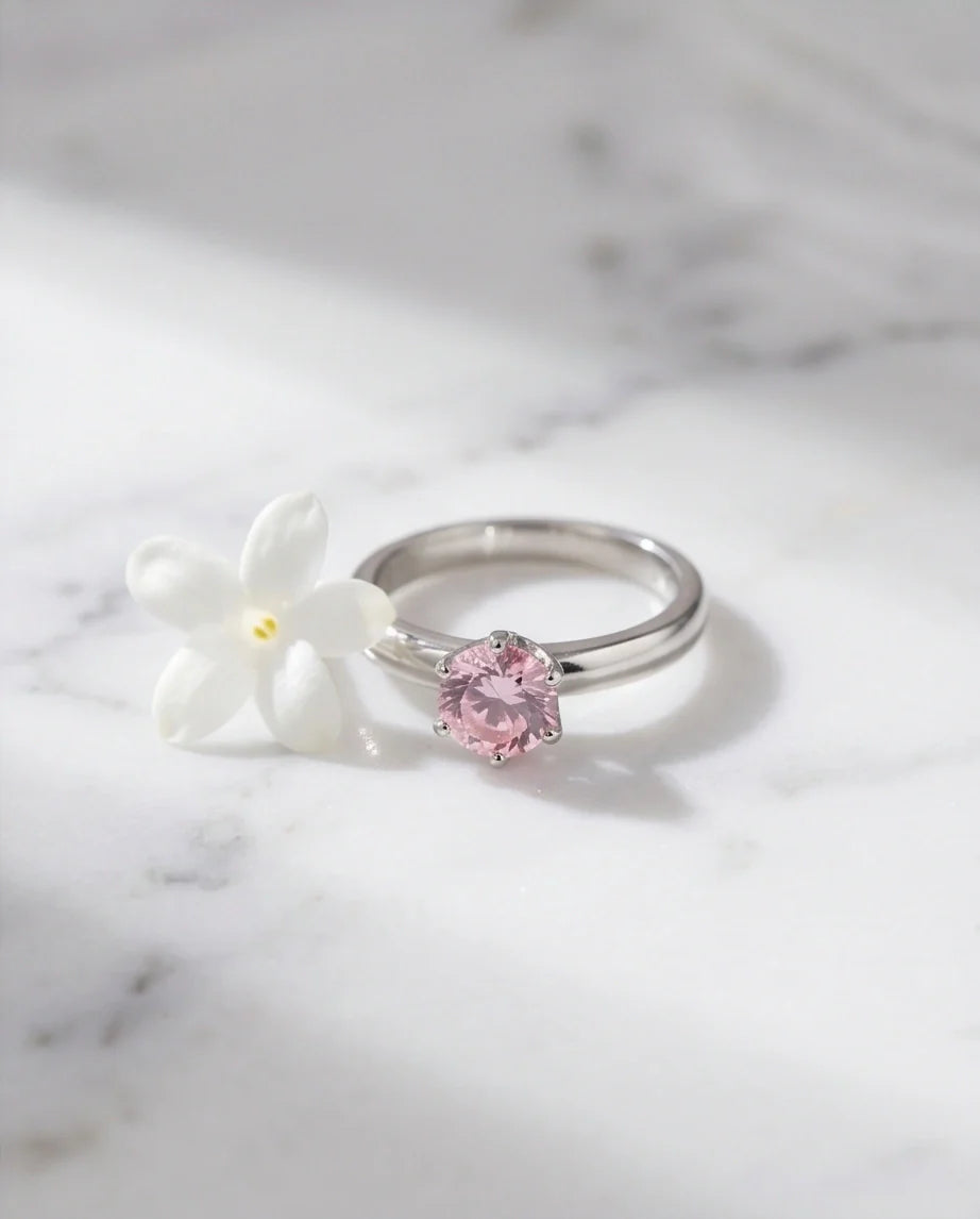 Sterling Silver Classic Round-Cut Pink Sapphire Solitaire Ring