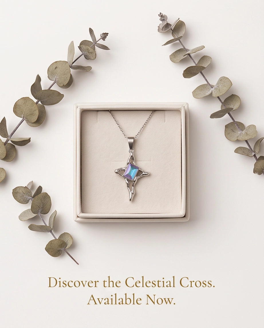 Silver Blue-Purple Gemstone Gothic Cross Pendant Necklace