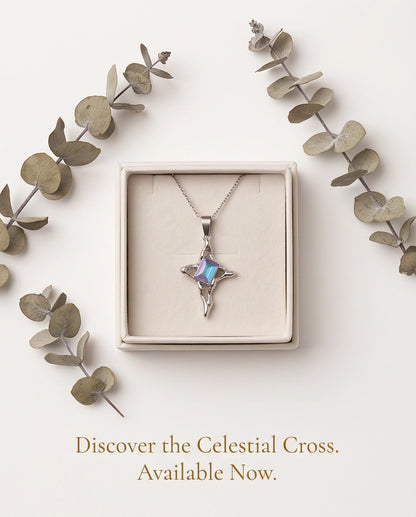 Silver Blue-Purple Gemstone Gothic Cross Pendant Necklace