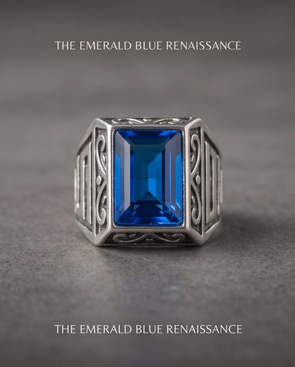 Sapphire Gemstone Rectangular Filigree Bezel Silver Ring