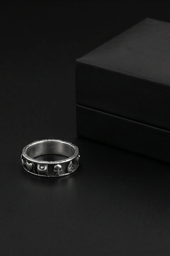 Gothic Sterling Silver Skull and Card Suits Band Ring