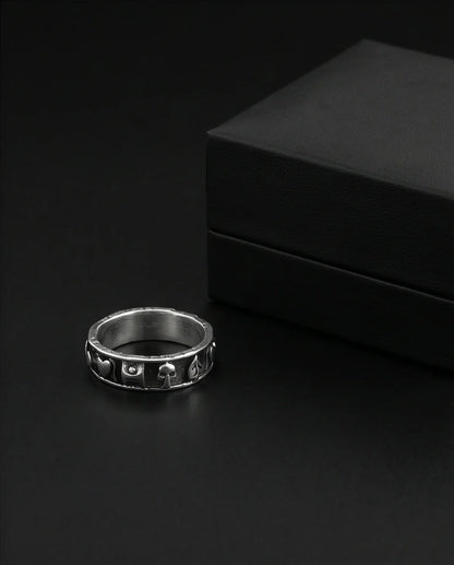 Gothic Sterling Silver Skull and Card Suits Band Ring