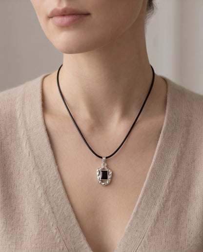 Liquid Metal Rectangular Black Gemstone Necklace