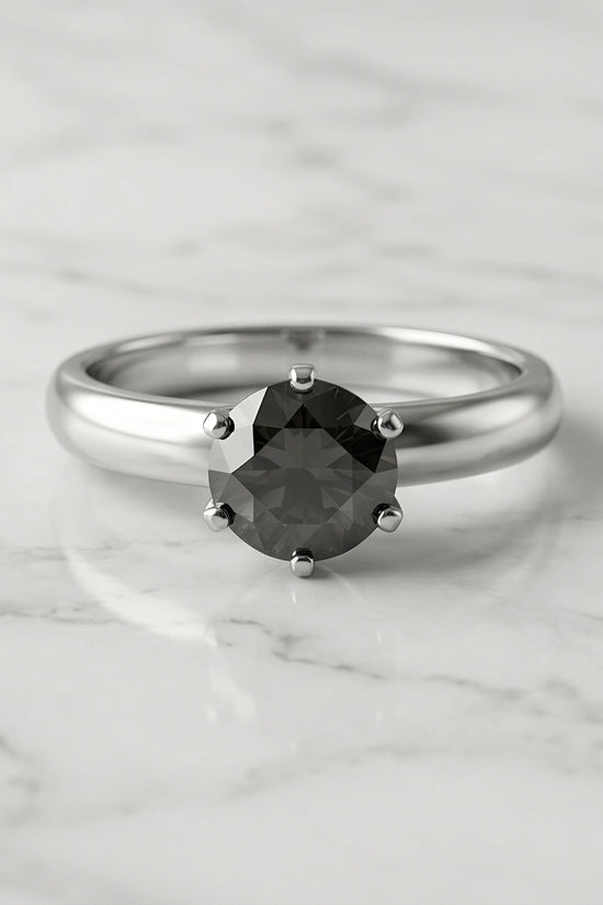 Sterling Silver Black Diamond Solitaire Ring