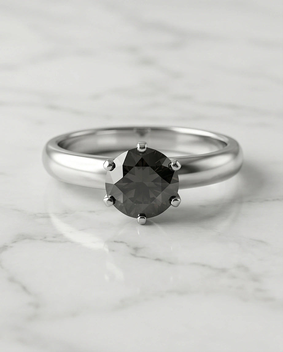 Sterling Silver Black Diamond Solitaire Ring