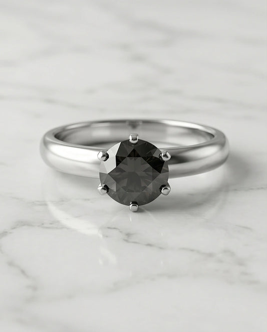 Sterling Silver Black Diamond Solitaire Ring