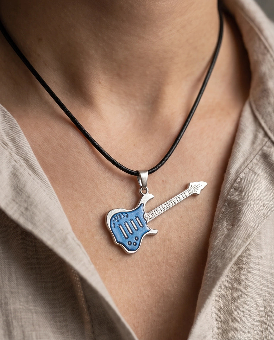 Blue and Silver Electric Guitar Cord Necklace